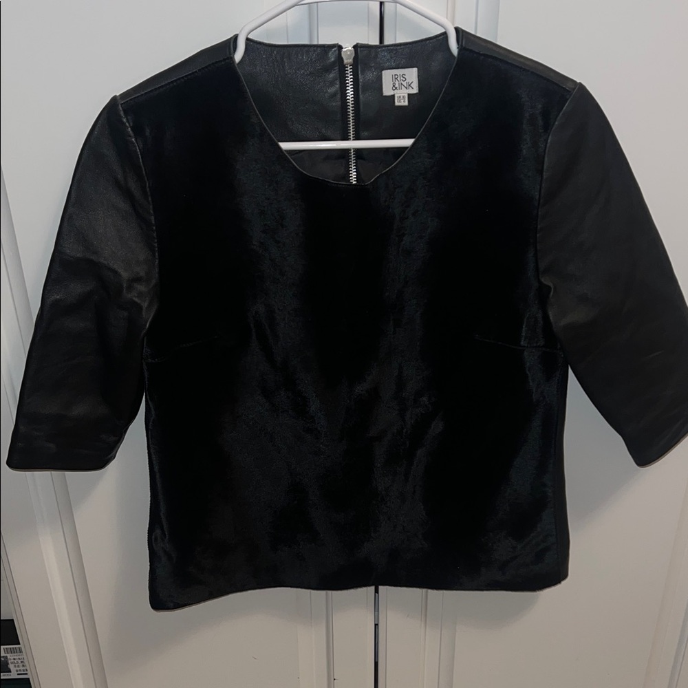 IRIS & INK Leather and Black Calf Hair top